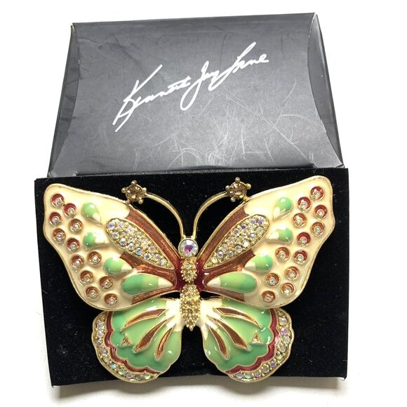 Kenneth Jay Lane Pastel Butterfly Pin Brooch Aurora Borealis Rhinestones VTG 07' - Picture 1 of 5